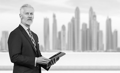 Image showing Senior businessman in front of the big city