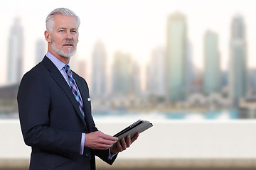 Image showing Senior businessman in front of the big city