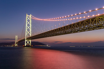 Image showing Akashi Kaikyo Bridge at evening