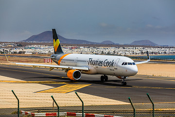 Image showing ARECIFE, SPAIN - APRIL, 15 2017: AirBus A321 of Thomas Cook with