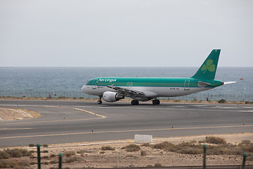 Image showing ARECIFE, SPAIN - APRIL, 15 2017: AirBus A320 of Aer Lingus at La