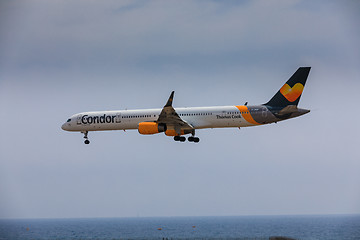 Image showing ARECIFE, SPAIN - APRIL, 16 2017: Boeing 757-300 of Condor with t