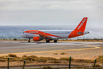 Image showing ARECIFE, SPAIN - APRIL, 15 2017: AirBus A320 - 200 of easyjet re