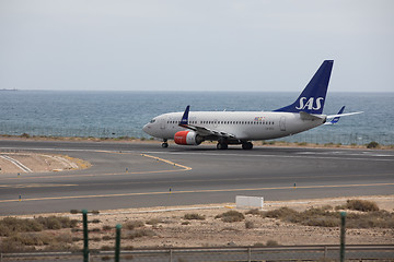 Image showing ARECIFE, SPAIN - APRIL, 15 2017: Boeing 737-700 of SAS ready to 