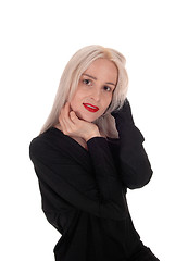 Image showing Closeup of beautiful woman in black dress