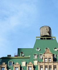 Image showing Water tower on the rooftop of a New York building