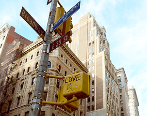 Image showing Street signs at corner of East 20th Street and Broadway