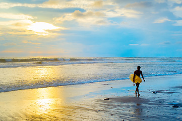 Image showing Silhouette of surfer. Bali island