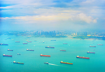 Image showing Shipping tankers in Singapore harbor