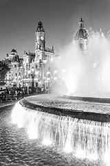 Image showing Fountain on Modernism Plaza of the City Hall of Valencia, Town hall Square, Spain.