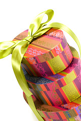 Image showing pyramid of colorful gift boxes