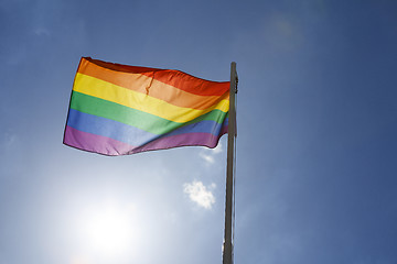 Image showing Rainbow flag on a flagpole