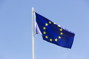 Image showing Flag of European Union on a flagpole