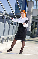 Image showing businesswoman in a front of a building site