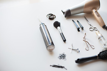 Image showing hairdryer, scissors and other hair styling tools