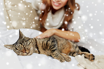 Image showing cat lying in bed at home