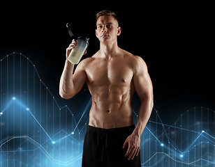 Image showing young man or bodybuilder with protein shake bottle