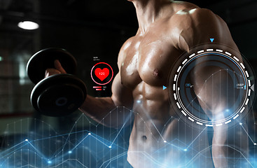 Image showing close up of man with dumbbells exercising in gym