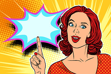 Image showing pop art woman pointing finger up