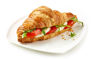 Image showing croissant sandwich with tomato and mozzarella