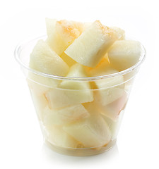 Image showing fresh melon pieces salad in plastic cup
