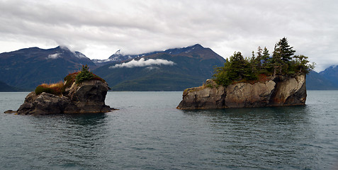 Image showing Rock Buttes Open Water Winter Ocean Alaska Resurrection Bay