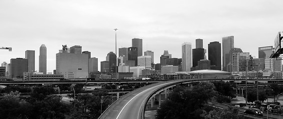 Image showing Monochrome Sky Over Downtown Houston Texas City Skyline Highway 