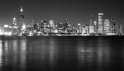 Image showing Downtown Chicago Illinois Skyline Stark Winter Monochrome Lake M