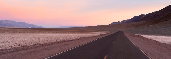 Image showing Long Road Sunrise Dawn Badwater Basin Death Valley