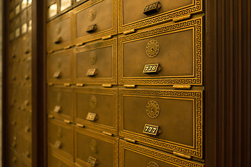 Image showing Post Office Box Keyed Mailbox Ornate Apartment Lobby