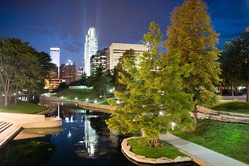 Image showing Omaha Nebraska Downtown City Park Skyline Dusk Night