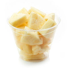 Image showing fresh pineapple pieces salad in plastic cup