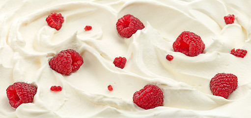 Image showing whipped cream with raspberries