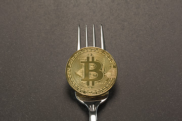 Image showing Bitcoin Fork Concept Dark Gray Background