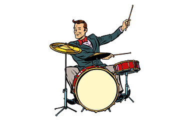 Image showing retro drummer behind the kit