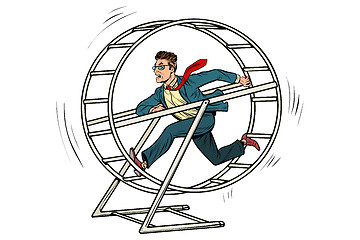 Image showing businessman in a squirrel wheel