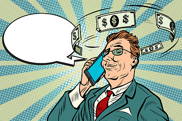 Image showing Businessman talking on the phone about money