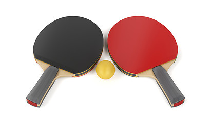 Image showing Table tennis rackets and a ball