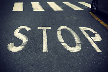 Image showing City crosswalk with symbol stop