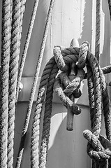 Image showing Rigging on the deck of an old sailing ship