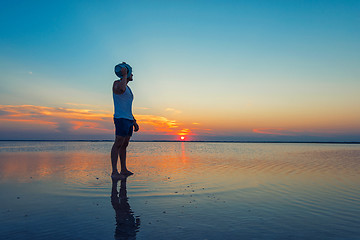 Image showing Beauty sunset on salty lake