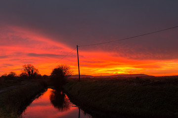 Image showing Pevensey Levels Sunset Reflections