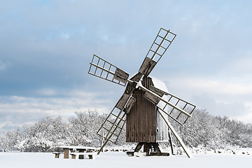 Image showing Snowy windmill view