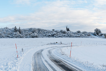 Image showing Old windmill view from a country road