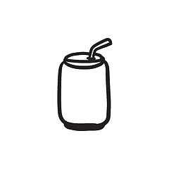 Image showing Soda can with drinking straw sketch icon.