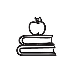 Image showing Books and apple on top sketch icon.
