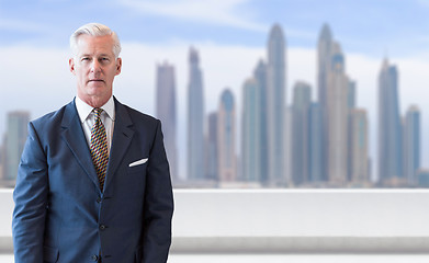 Image showing Senior businessman in front of the big city