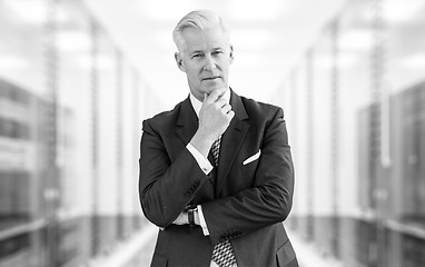 Image showing Senior businessman in server room