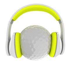 Image showing Golf ball with headset or headphones. 3D rendering