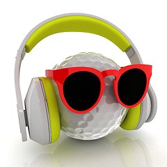 Image showing Golf Ball With Sunglasses and headphones. 3d illustration